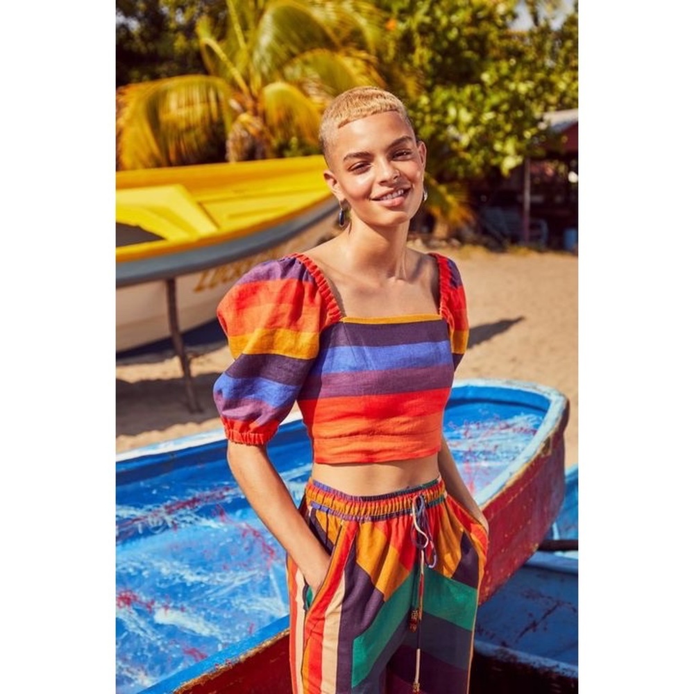 Farm Rio Rainbow Puff Sleeve Crop Top